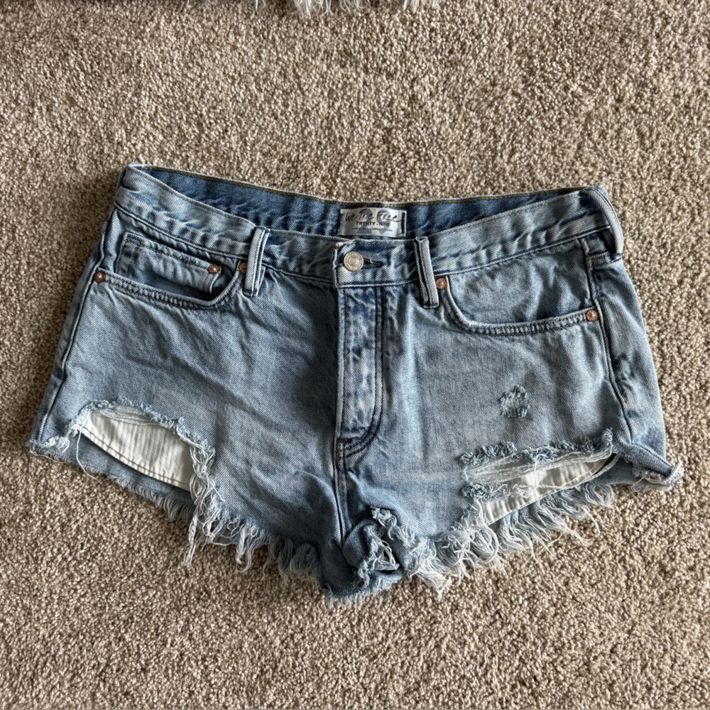 We The Free Light Blue Distressed Jean Shorts